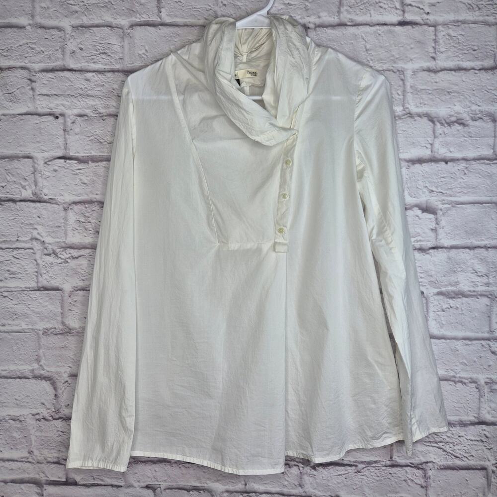 Hoss Intropia White Cotton Asymmetric Cowl Neck Blouse Top 38 S Anthropologie